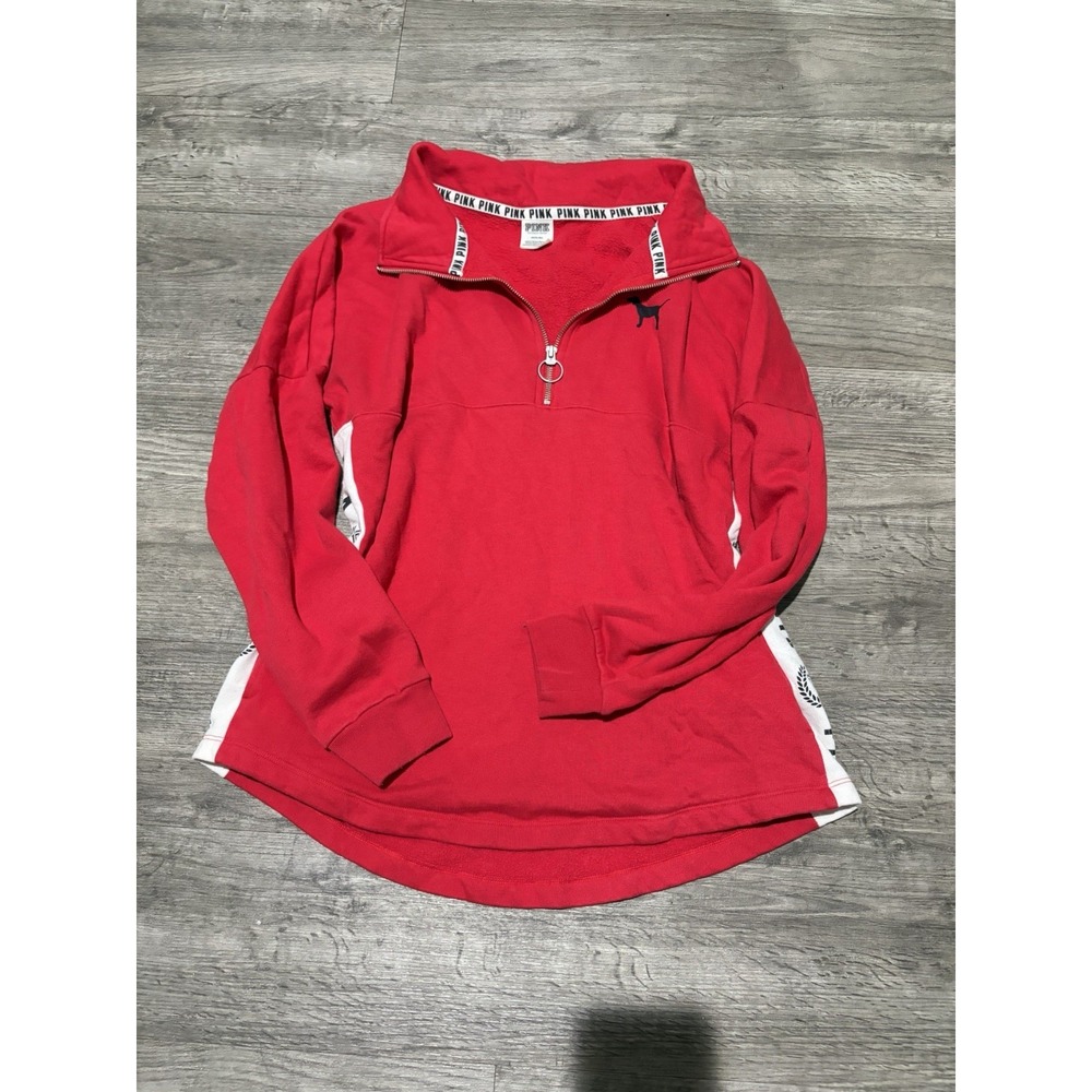PINK Victoria's Secret XS Colorblock Fleece 1/4 Zip Sweatshirt Pockets - Picture 2 of 8